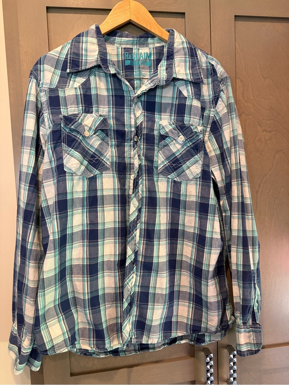 Reclaimed Vintage Blue & White Plaid Button-Down Shirt
